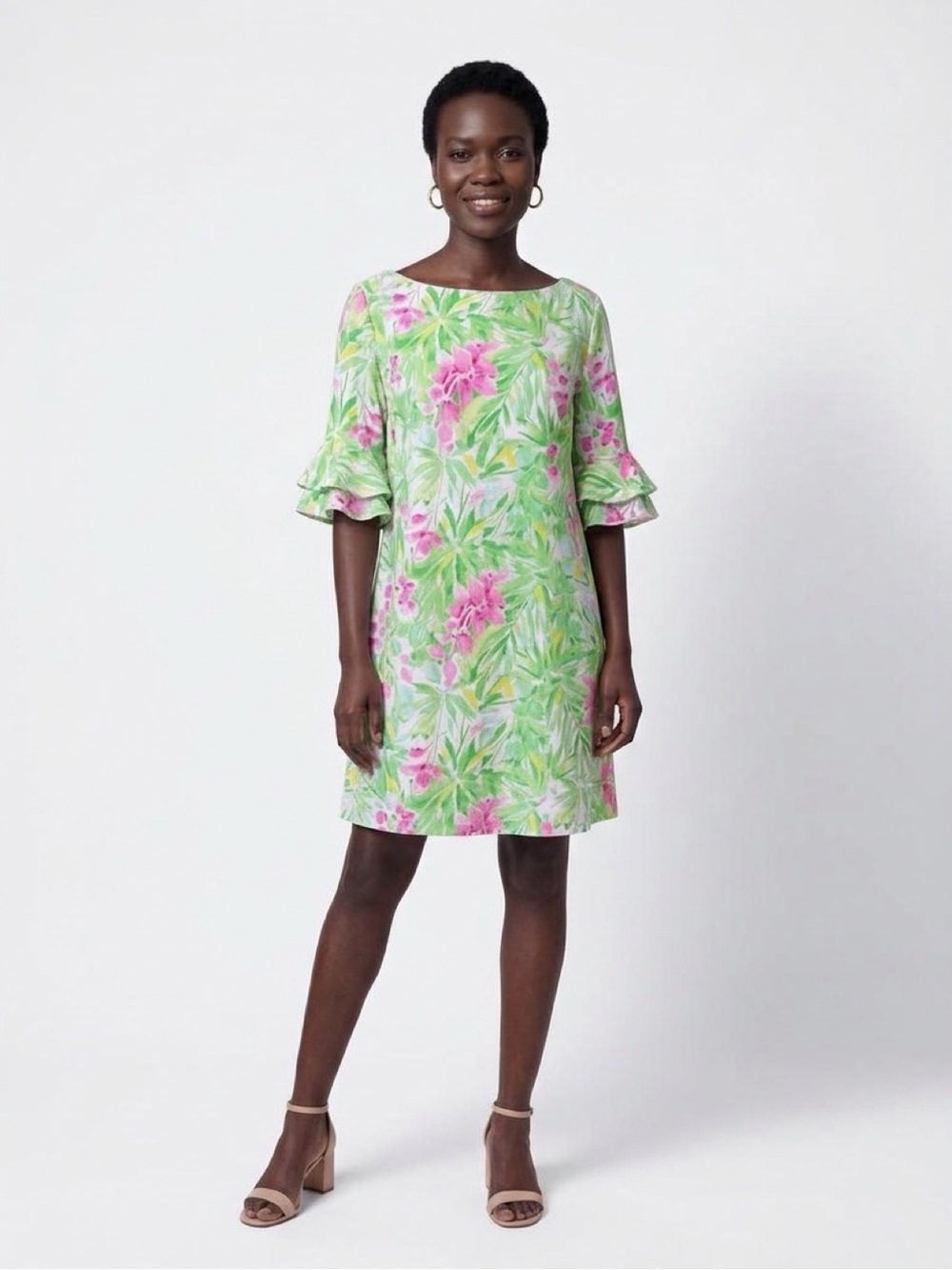 PAPPAGALLO Erika Bright Floral Lush Tropical Print Dress MED Resort Wear